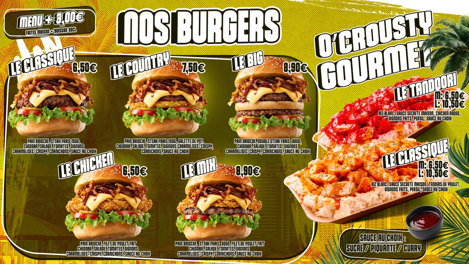 Menu Burgers & Crousty O'GOURMET